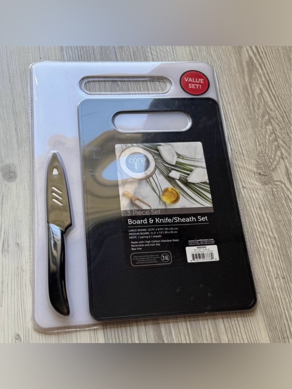 Core 3-Piece Board & Knife/Sheath Set - Black & White